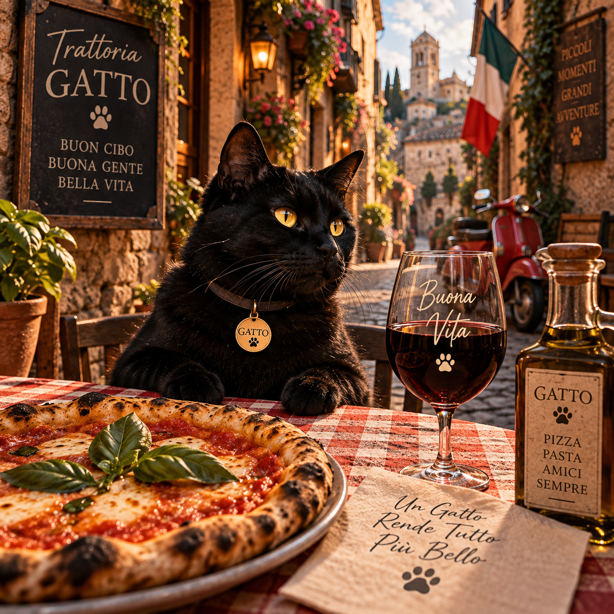 Gatto at an Italian pizzeria